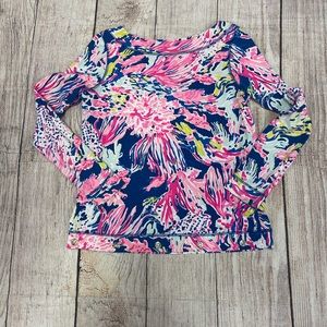 Lilly Pulitzer fuchsia pink mint green royal blue top wide collar. Size small